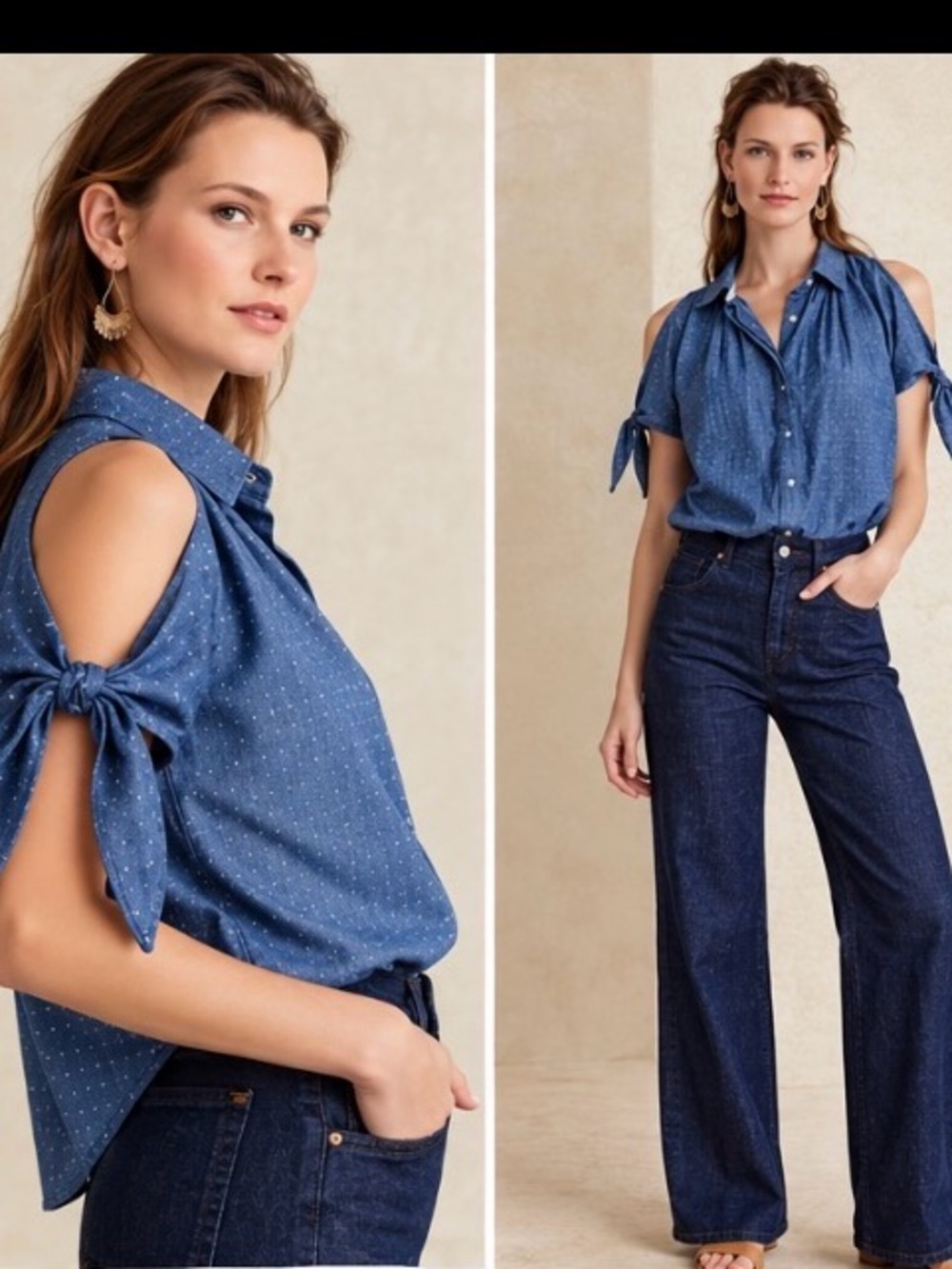 Anthropologie Holding Horses chambray cold-shoulder blouse